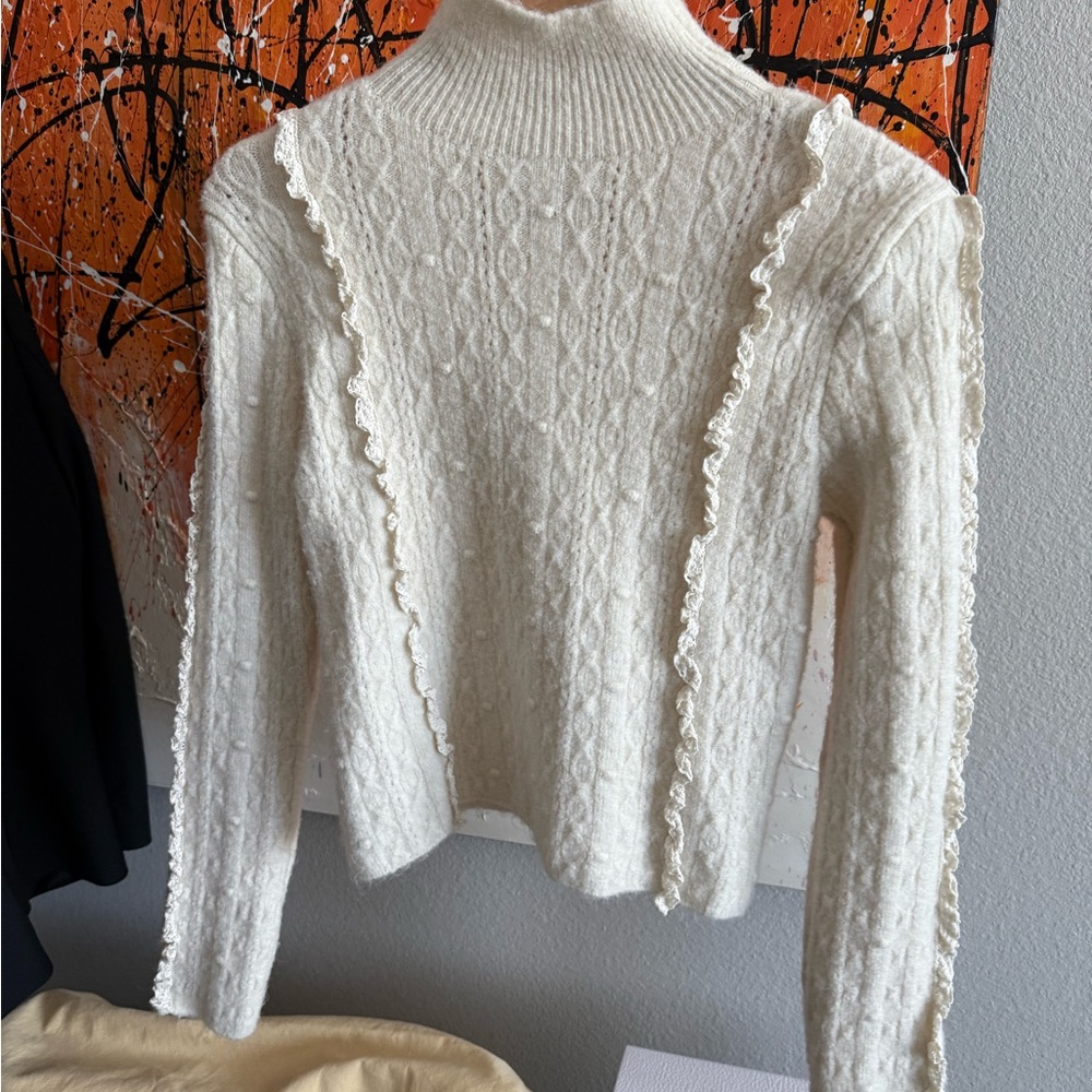 Ara White Cowl Neck Sweater Chunky Knit